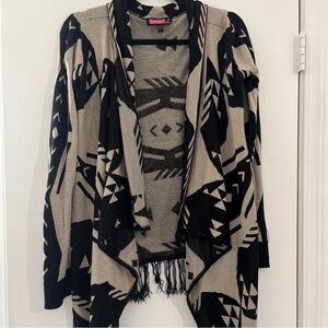 Women’s Say What? Black and beige Women's cardigan size medium fringe